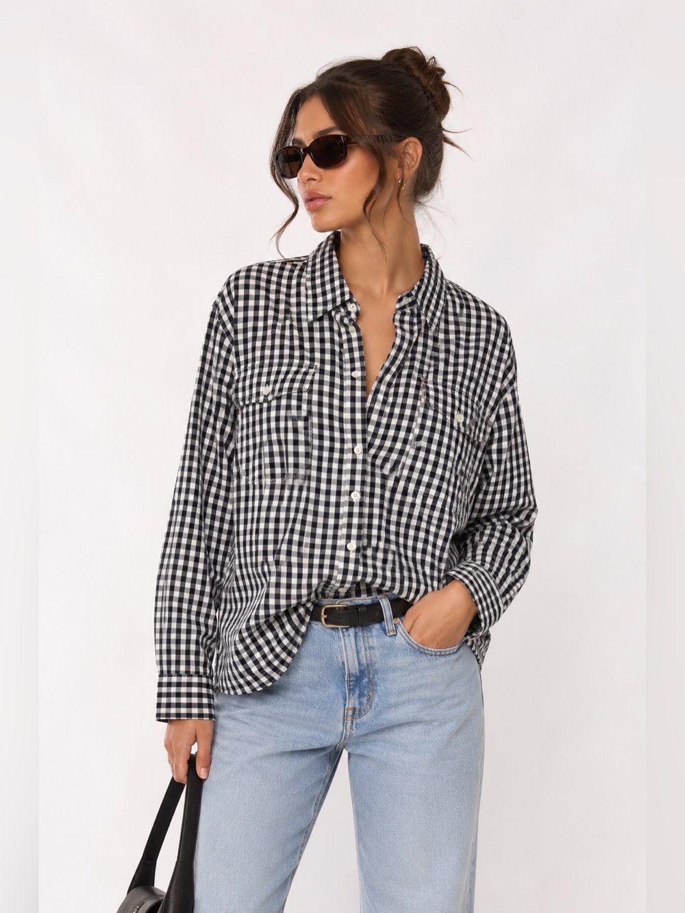 Tommy Hilfiger Black and White Gingham Button-Down Shirt